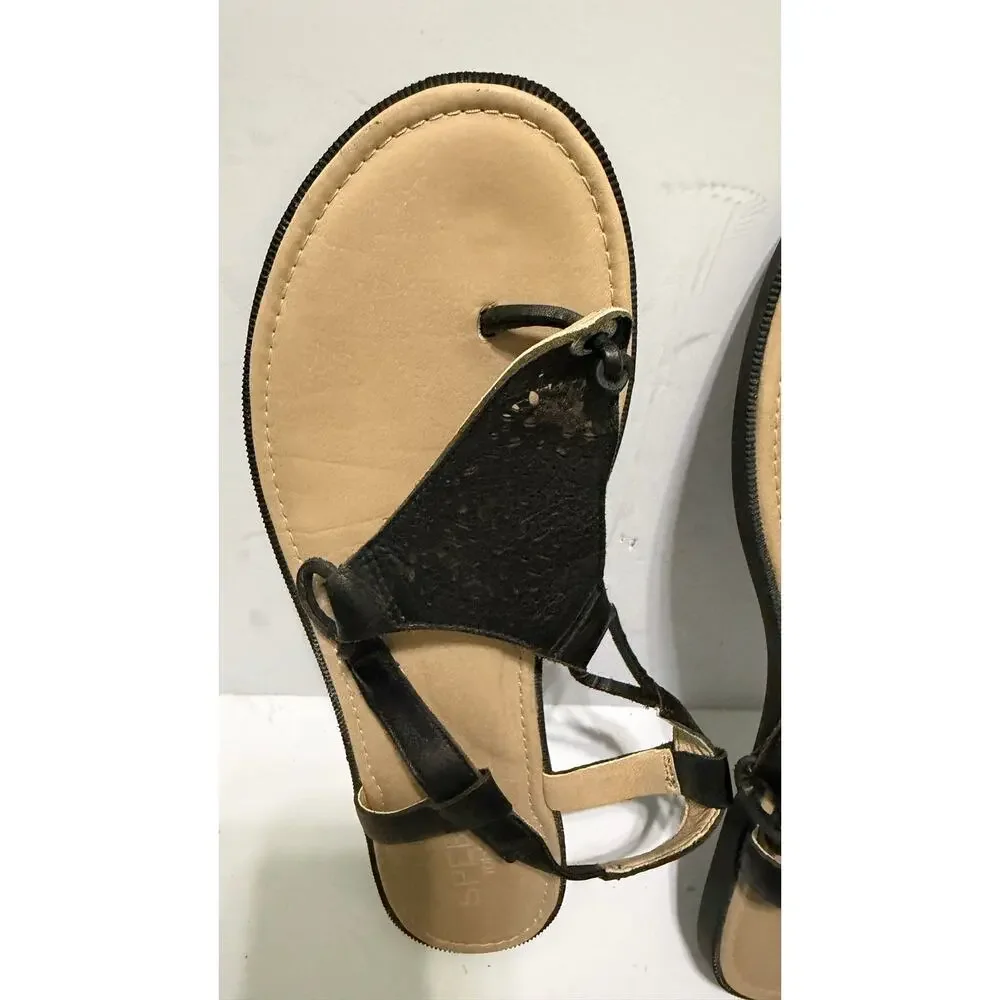 Sperry Top-Sider Womens Size 10 Black Tan Leather Thong Slingback Flat Sandals